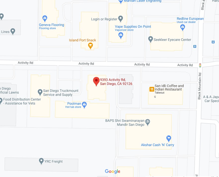 Zoom in map of Makello and Green Energy EPC Office at 9393 Activity Road, Suite C, San Diego, CA 92126