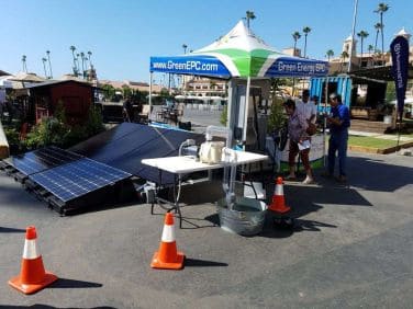 The Green Energy EPC micro-grid solar and battery booth at the Home & Garden Show, Del Mar.